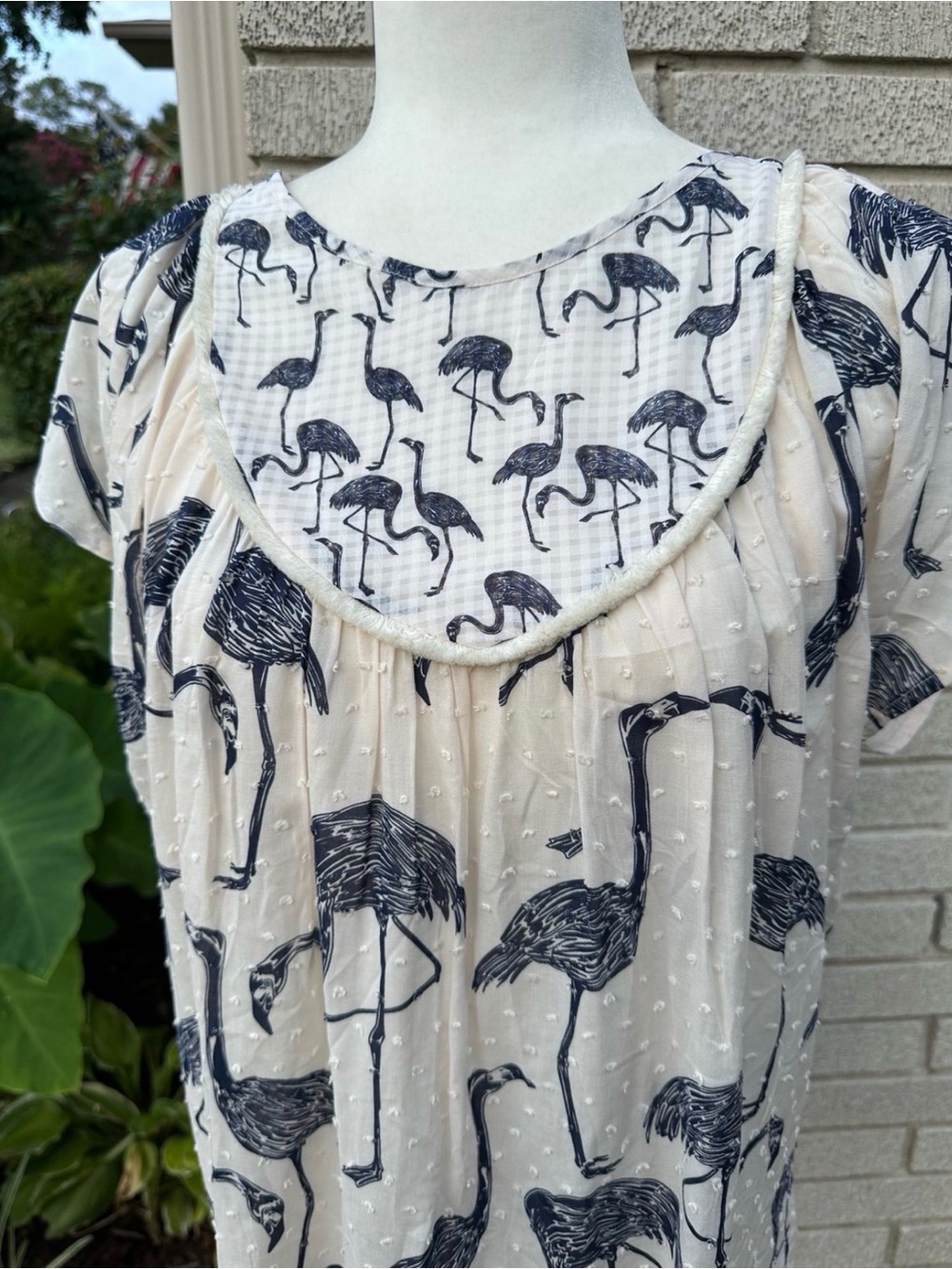 Corey Lynn Calter Cream Swim Cover-Up with Navy Flamingo Print